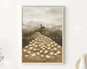 Jesus Leaves the 99 to Rescue one DIGITAL FILE,  Parable of the Lost Sheep, Jesus The Good Shepherd Print, Jesus rescues Lost Sheep Wall Art