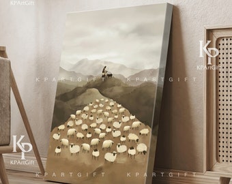 DIGITAL FILE  Jesus Leaves the 99 Parable of the Lost Sheep, Jesus The Good Shepherd Print, Jesus rescues Lost Sheep Wall Art Christian Art