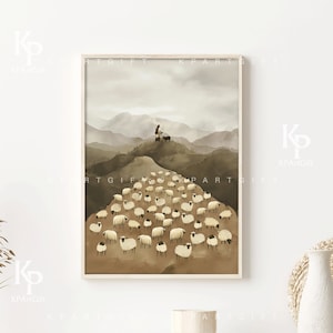 Jesus Leaves the 99 to Rescue one DIGITAL FILE,  Parable of the Lost Sheep, Jesus The Good Shepherd Print, Jesus rescues Lost Sheep Wall Art