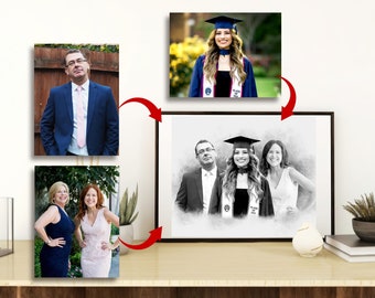 Combine Photos Custom gift and memorial Add Deceased Loved One to Photo - Add Person Gift for Dad Mom Black and white Digital art download