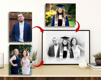 Kombinera foton Anpassad present och minnesgåva Lägg till avliden nära och kära till foto - Lägg till person Present till pappa mamma Svartvit digital konst nedladdning