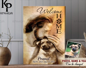 Jesus with Dog Painting, DIGITAL download file, Jesus and Dog, Welcome home Canvas ,Sympathy Gift For Loss Dogs, Cats or any Pets