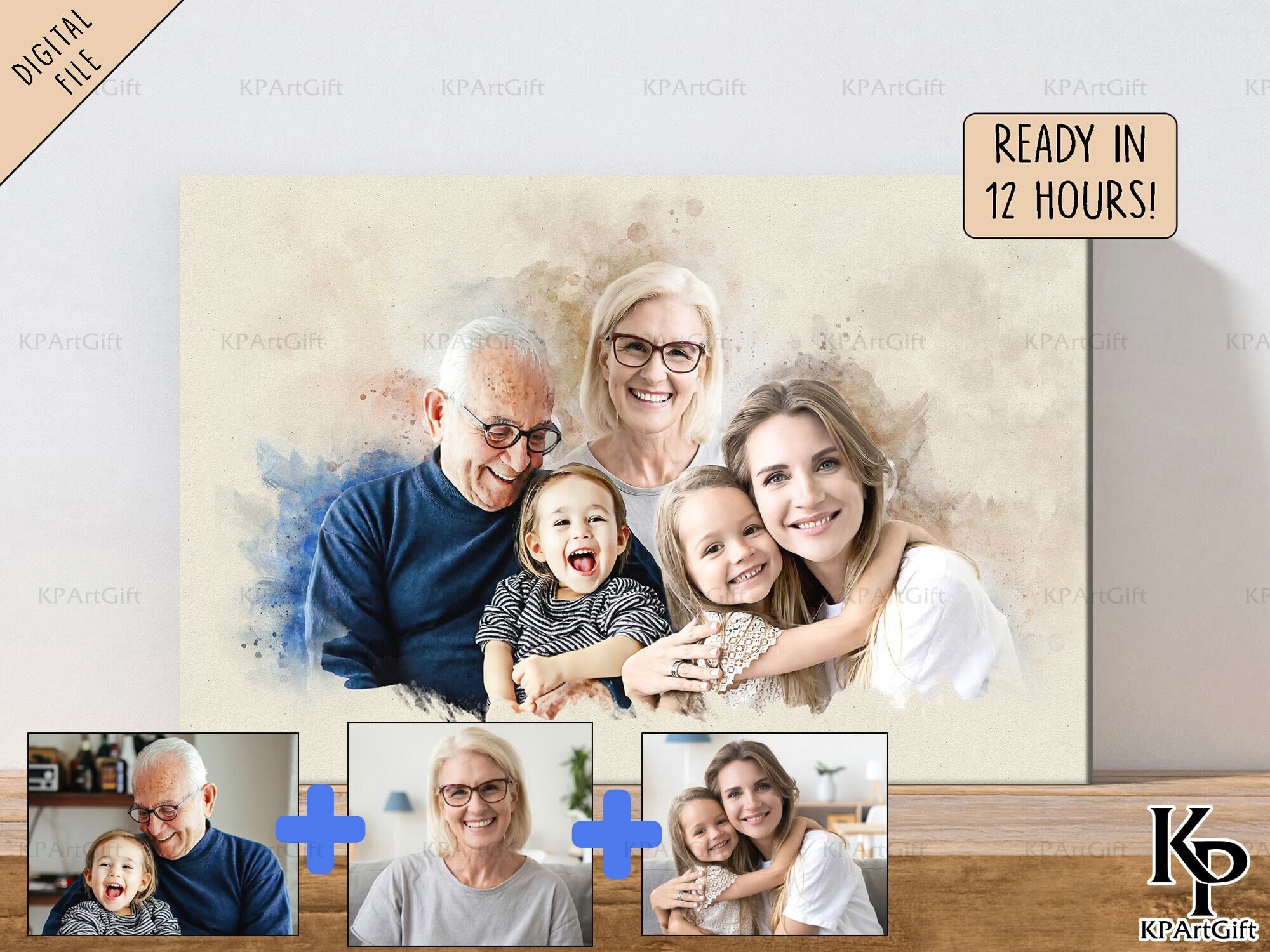 Ritratto personalizzato per la festa del papà, ritratto personalizzato ad acquerello per papà, regalo disegnato a mano, opera d'arte di famiglia memorabile, ritratto da foto - Italia