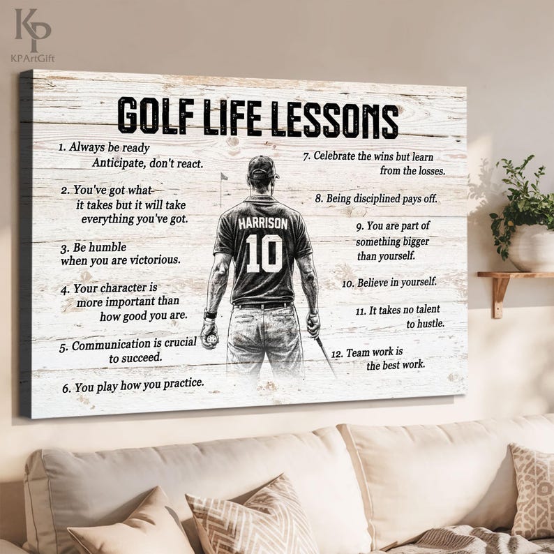Golf Life Lessons Canvas, Golfer Decor, Motivational Quote Poster, Gift ...