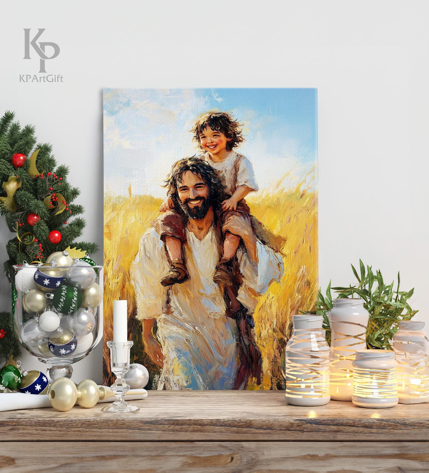 Jesus With Child on Shoulders Canvas, Joyful Christian Art, Jesus and ...