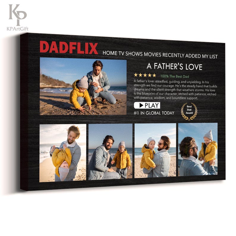 Dadflix Custom Father's Day Canvas, Netflix Style Personalized Dad Gift, Movie Poster for Dad and Kids, Photo Dad Grandpa Husband 0444 bild 7