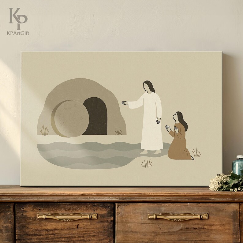 He is Risen Jesus & Mary Magdalene Resurrection Scene Minimalist ...