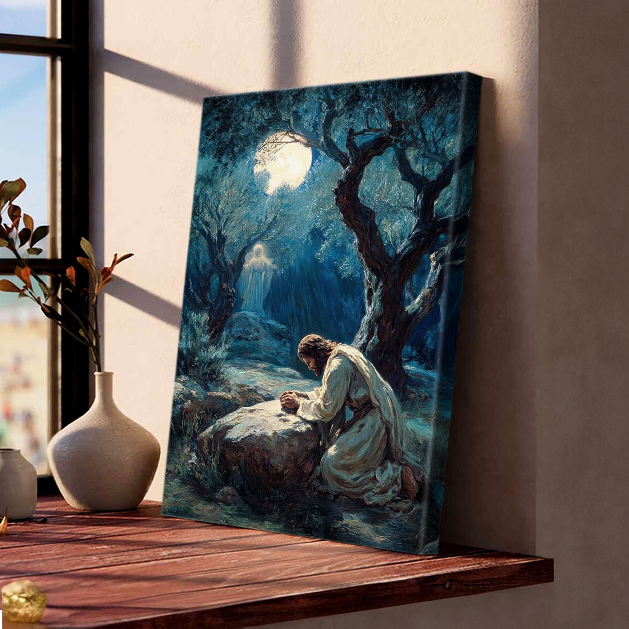 Jesus Praying in the Garden of Gethseman Canvas, Spiritual Decor, Bible ...