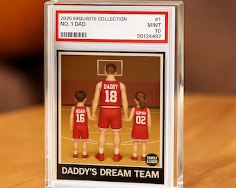 Basketball No.1 Dad Grandpa Man & Kids Trading Card Style, Personalized Acrylic Block Plaque, Daddy's Dream Team Sports, Father's Day 0392
