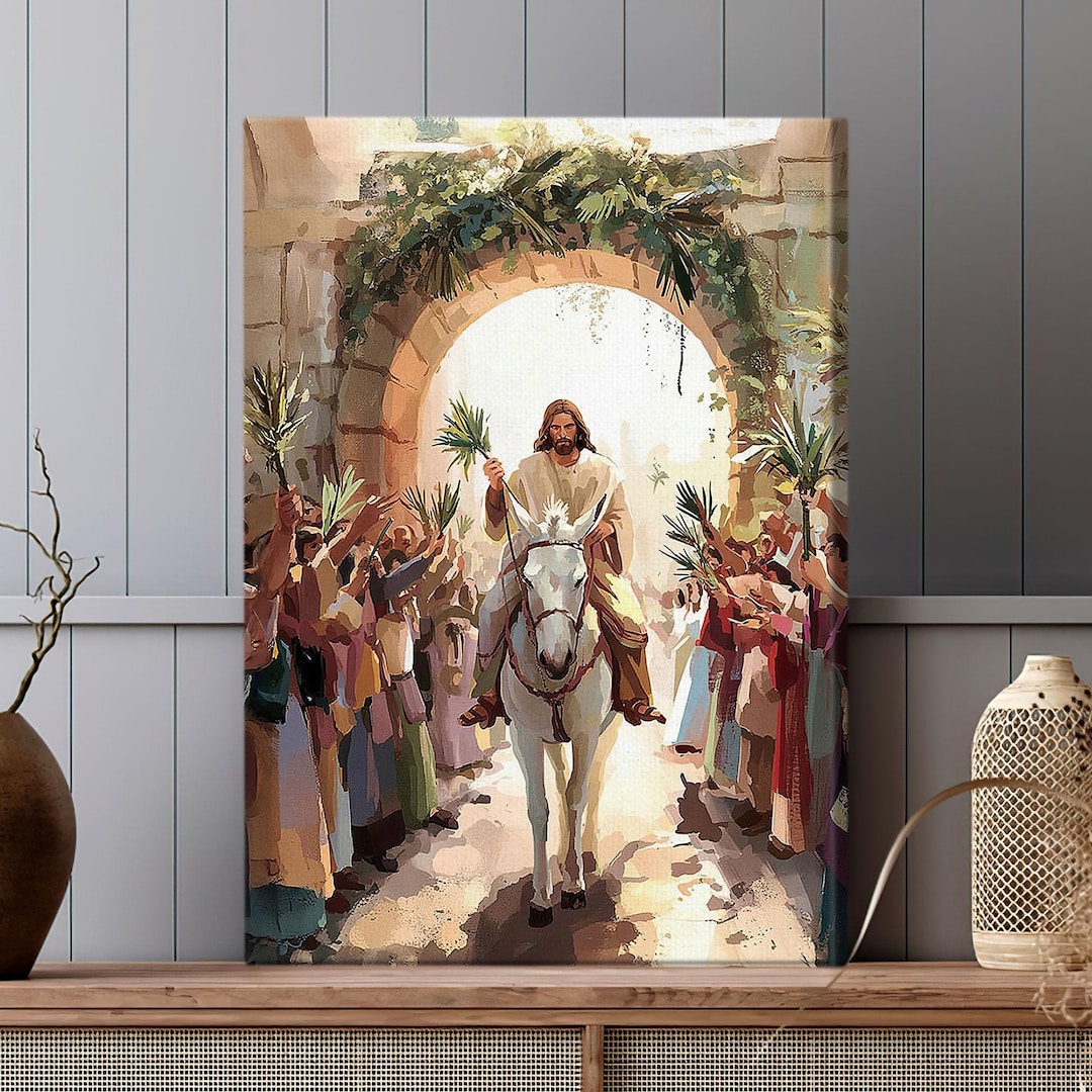 Jesus Riding Into Jerusalem Donkey Water Color Painting, Easter Palm ...