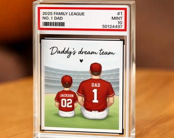 Baseball No. 1 Dad Grandpa Man & Kids Trading Card Style, Acrylic Block Plaque, Daddy’s Dream Team, Custom Name Sports, Father's Day 0412