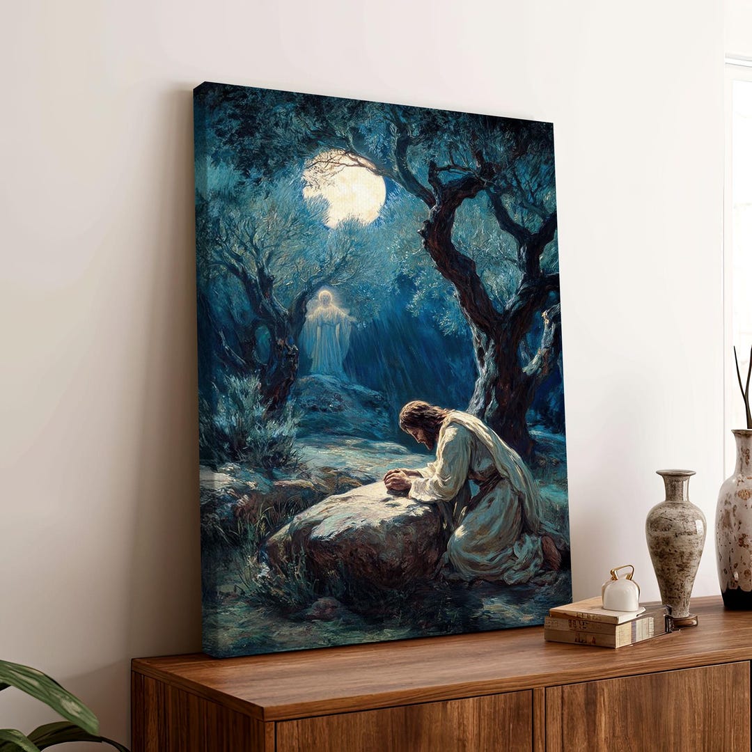 Jesus Praying in the Garden of Gethseman Canvas, Spiritual Decor, Bible ...
