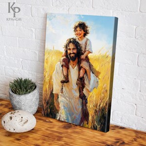 Jesus With Child on Shoulders Canvas, Joyful Christian Art, Jesus and ...