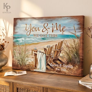 You & Me Personalized Beach-Themed Canvas, Custom Names and Romantic, Couples to Love, Gift for Wife Husband, Wedding Anniversary Nb 0026