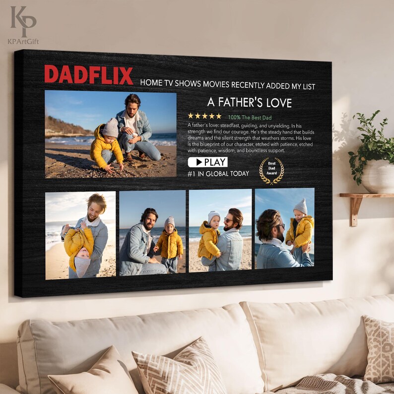Dadflix Custom Father's Day Canvas, Netflix Style Personalized Dad Gift, Movie Poster for Dad and Kids, Photo Dad Grandpa Husband 0444 bild 9
