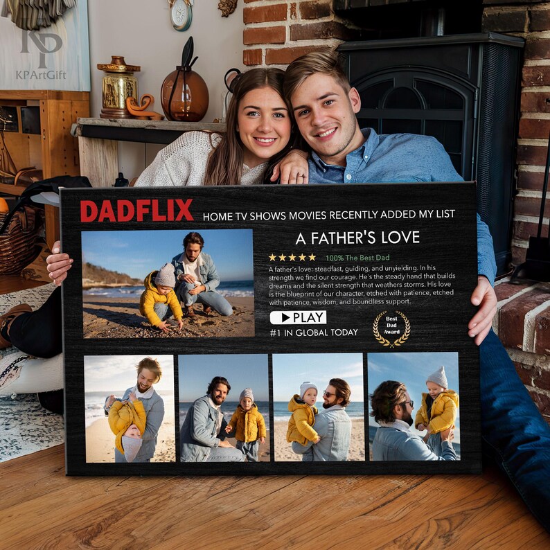 Dadflix Custom Father's Day Canvas, Netflix Style Personalized Dad Gift, Movie Poster for Dad and Kids, Photo Dad Grandpa Husband 0444 bild 5