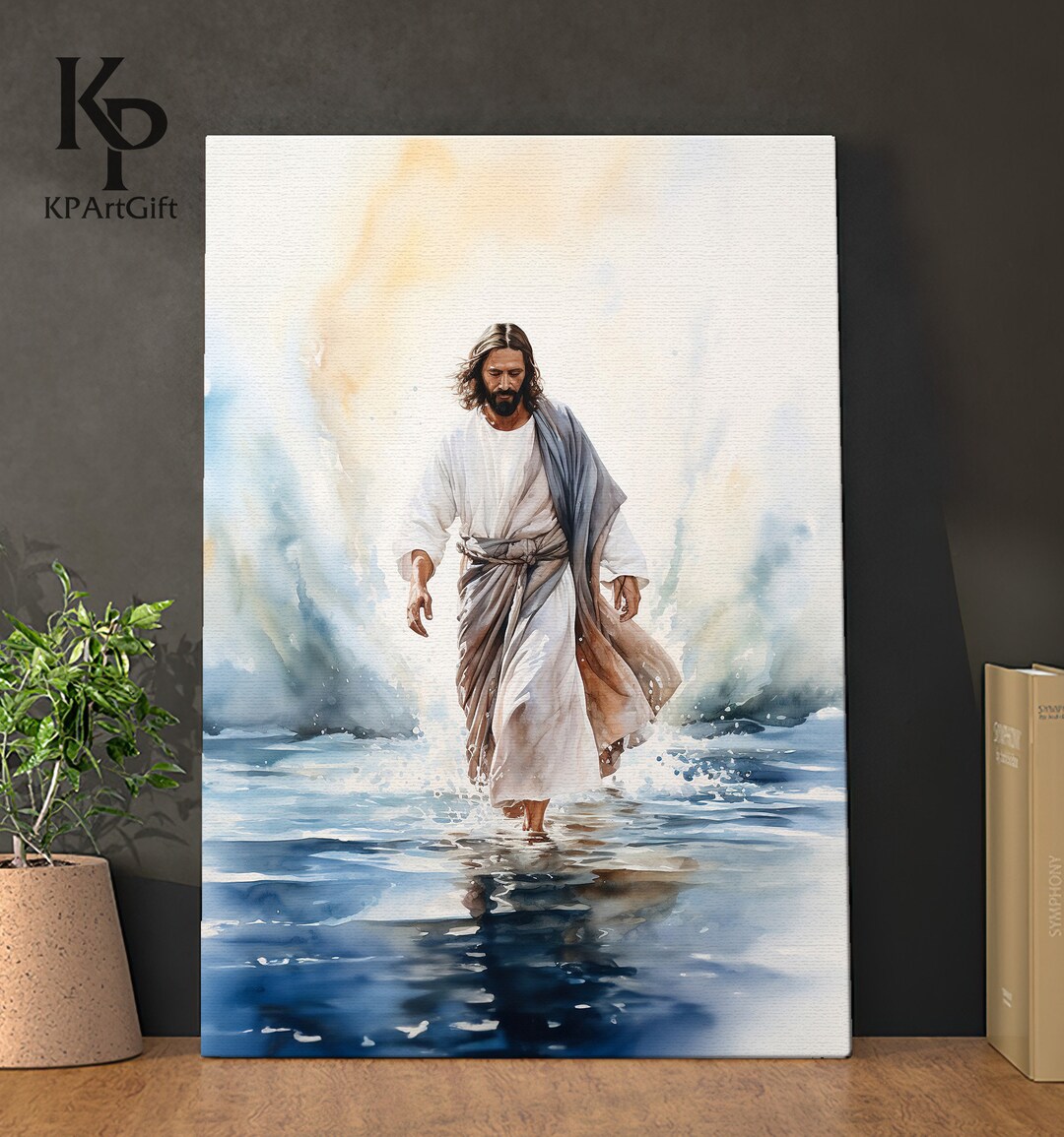 Jesus Walking on Water CANVAS, Bible Verse Wall Art Jesus Art, Bible ...