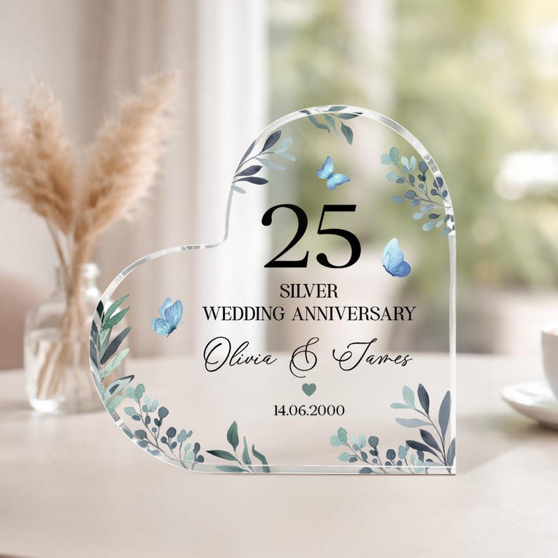 Personalized 25th Wedding Anniversary Gift, Silver Anniversary Heart ...