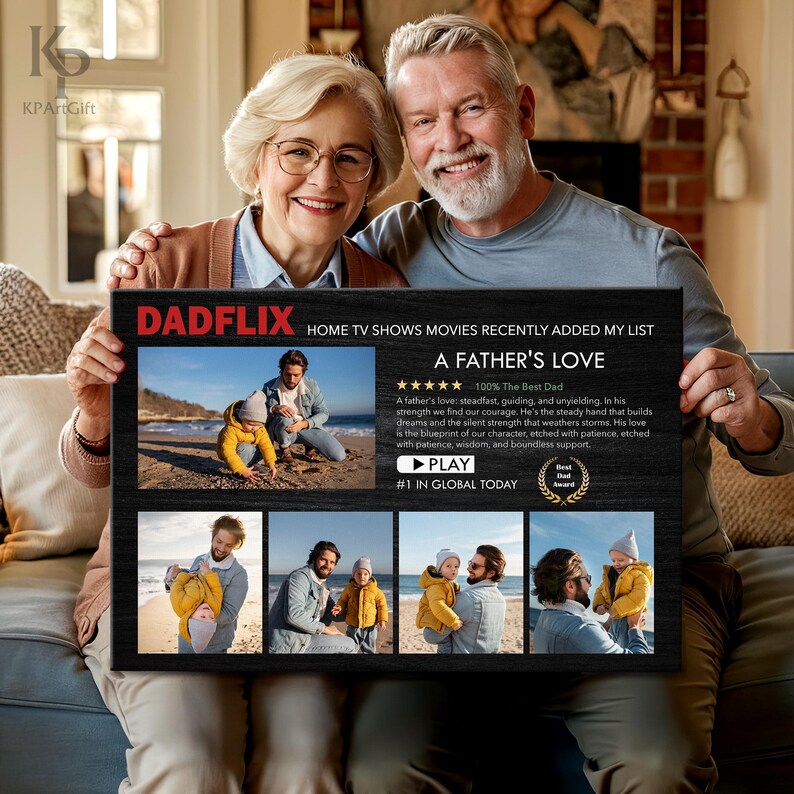 Dadflix Custom Father's Day Canvas, Netflix Style Personalized Dad Gift, Movie Poster for Dad and Kids, Photo Dad Grandpa Husband 0444 bild 4