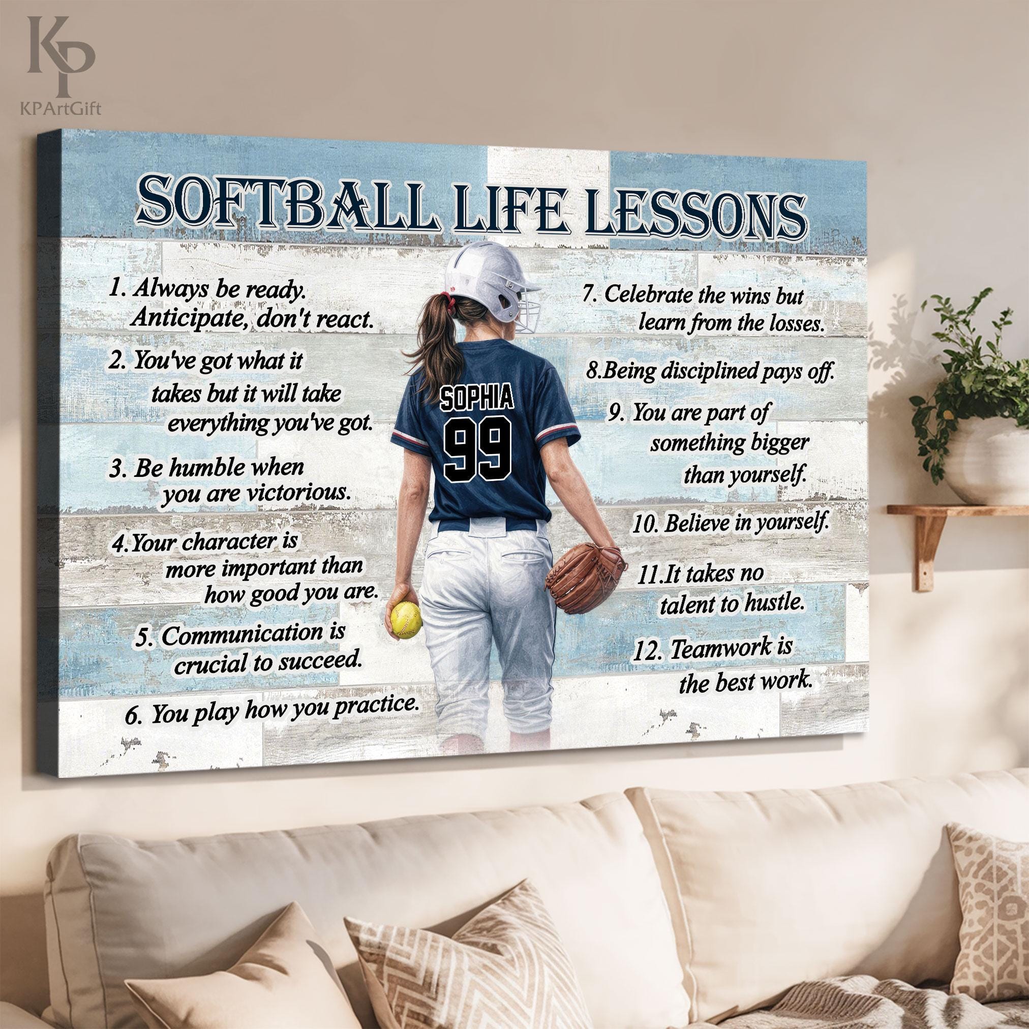 Softball Lessons Frame Softball Life Lessons Canvas Poster, Custom Jersey Gift, Girl Softball ...