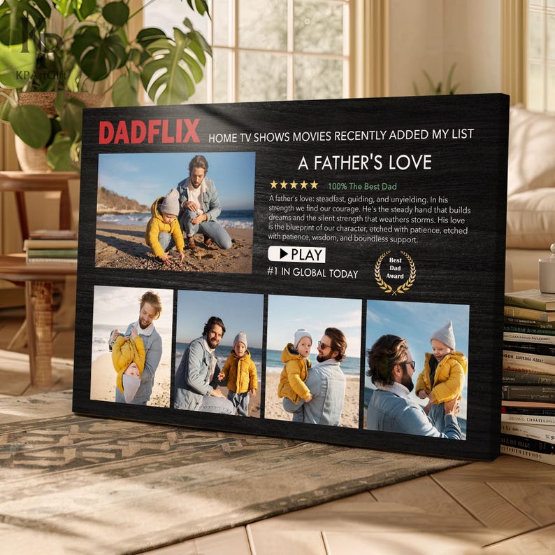 Dadflix Custom Father's Day Canvas, Netflix Style Personalized Dad Gift, Movie Poster for Dad and Kids, Photo Dad Grandpa Husband 0444 bild 6