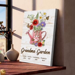 Personalized Grandma’s Garden Canvas - Custom Floral Name Sign -  Family Birth Month Flower Print Mother’s Day Gift For Mom Grandma Nb 0235