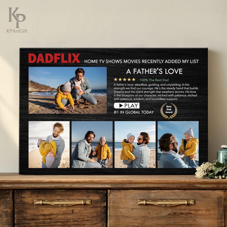 Dadflix Custom Father's Day Canvas, Netflix Style Personalized Dad Gift, Movie Poster for Dad and Kids, Photo Dad Grandpa Husband 0444 bild 2
