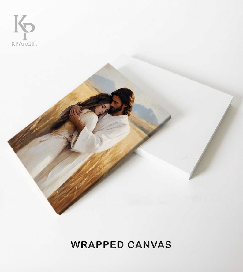 Jesus Hugging Girl Canvas, Healing Embrace, Jesus and Woman Art, Modern