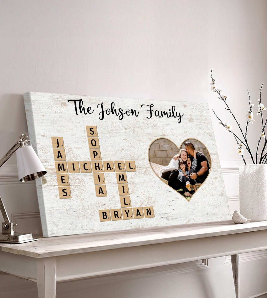 Personalized Family Name Sign Canvas, Custom Family Letter Tile Print ...