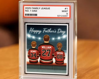 Hockey No. 1 Dad Grandpa Man & Kids Trading Card Style Personalized Acrylic Block Plaque, Family Hockey Gift Dad, Happy Father’s Day 0426