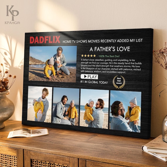 Dadflix Custom Father's Day Canvas, Netflix Style Personalized Dad Gift, Movie Poster for Dad and Kids, Photo Dad Grandpa Husband 0444