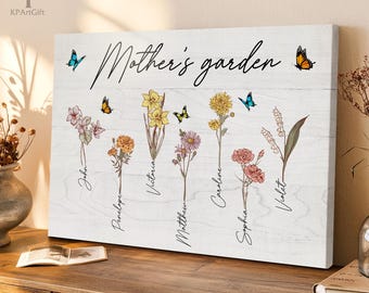 Custom Mother’s Garden Birth Flower Canvas, Floral And Butterfly, Birthmonth Flower, Antique Flower Family, Gift Mother's Day Nb 0345