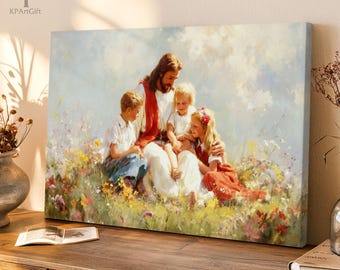 Jesus with Children Faith Canvas, Christian Religious, Jesus and Kids Spiritual, Christian Wall Art, Jesus Faith Wall Art, Religious 0818