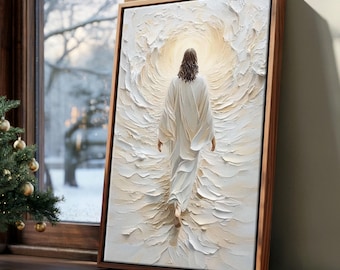 Jesus Walking on Water Canvas, Spiritual Wall Art with Divine Light, Modern Christian Decor, Faith-Inspired Artwork, Perfect Religious Gift