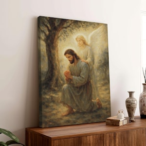 Jesus in the Garden of Gethsemane Canvas, Christian Art Print, Jesus Prayer Painting, Bible Inspired Poster, Jesus Wall Art 0717