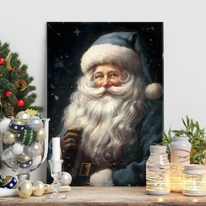 Blue Santa CANVAS, Santa Art Painting, Santa Portrait Art, Christmas Art Decor, Santa Claus Art Canvas Christmas Decor Farmhouse Gift 2023