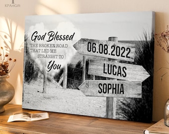 God Blessed The Broken Road Art Old Couple Canvas God Blessed The Broken Road Personalized Wall Art For Couples