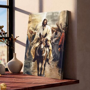 Jesus Riding a Donkey Palm Sunday Wall Art, Holy Week and Easter Christian, Triumphal Entry of Jesus Canvas, Faith Based Art Easter Nb 0290