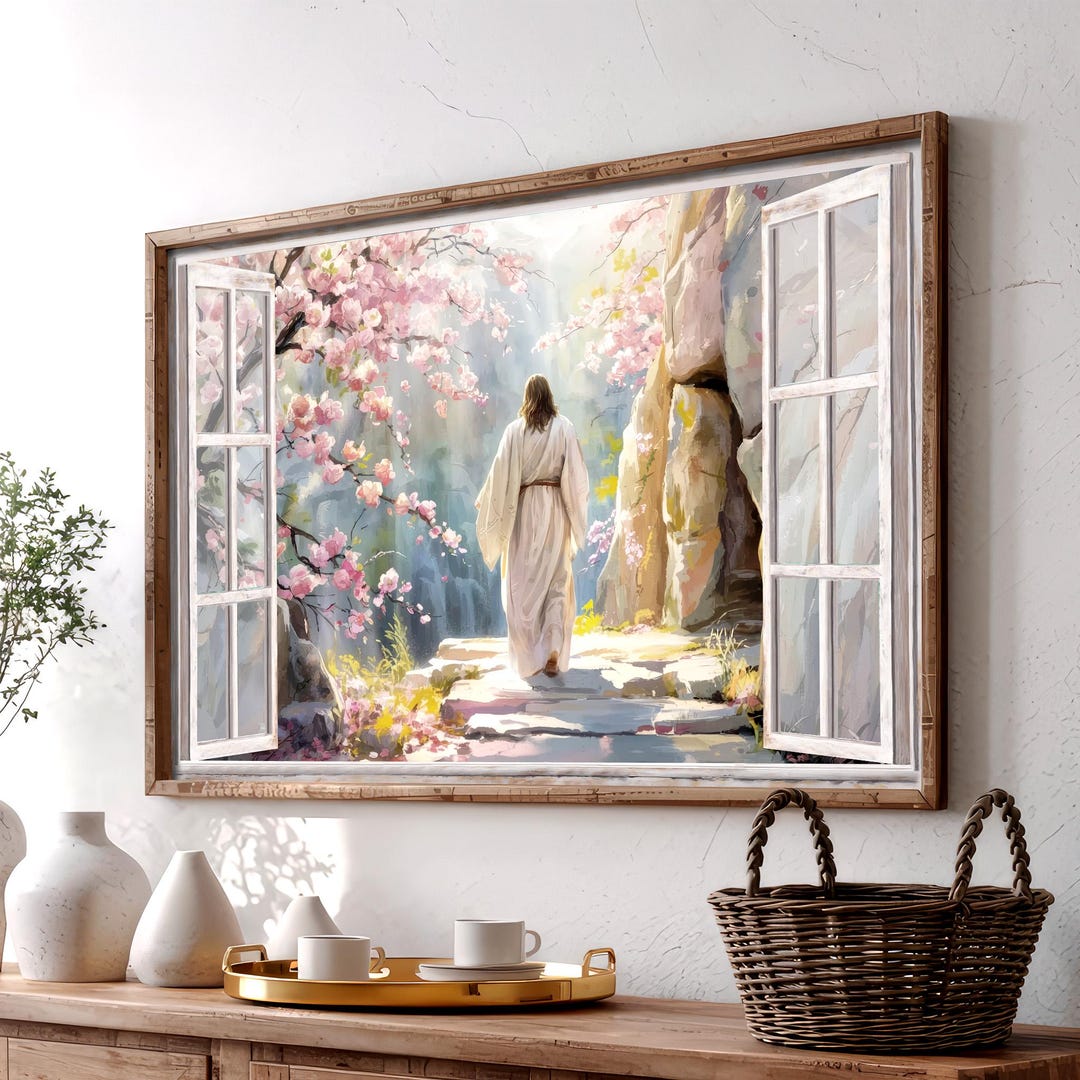 Jesus Resurrection Canvas, He is Risen Wall Art With Cherry Blossoms ...