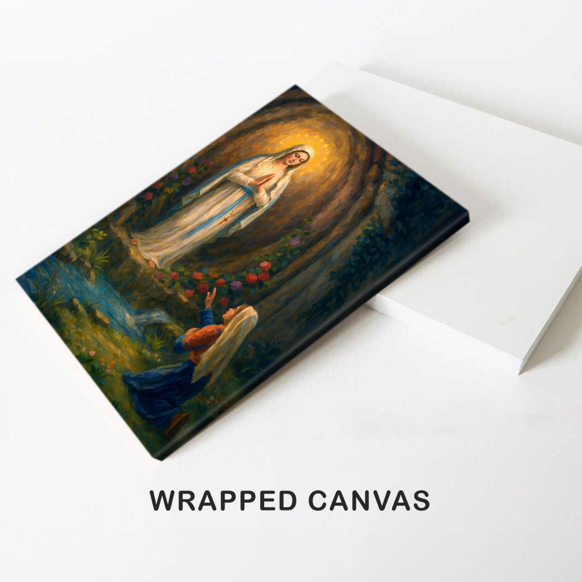Our Lady of Lourdes Apparition With St. Bernadette Religious Canvas Art ...