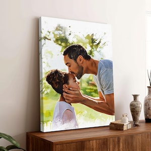 Custom Father Daughter Watercolor Canvas, Emotional Dad and Daughter Portrait Poster, Heartfelt Father’s Day Birthday, Gift for Dad 0434