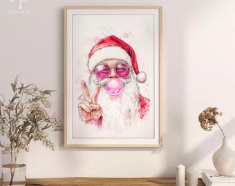 サンタのクリスマス吹き出しアート、クールなサンタの水彩画