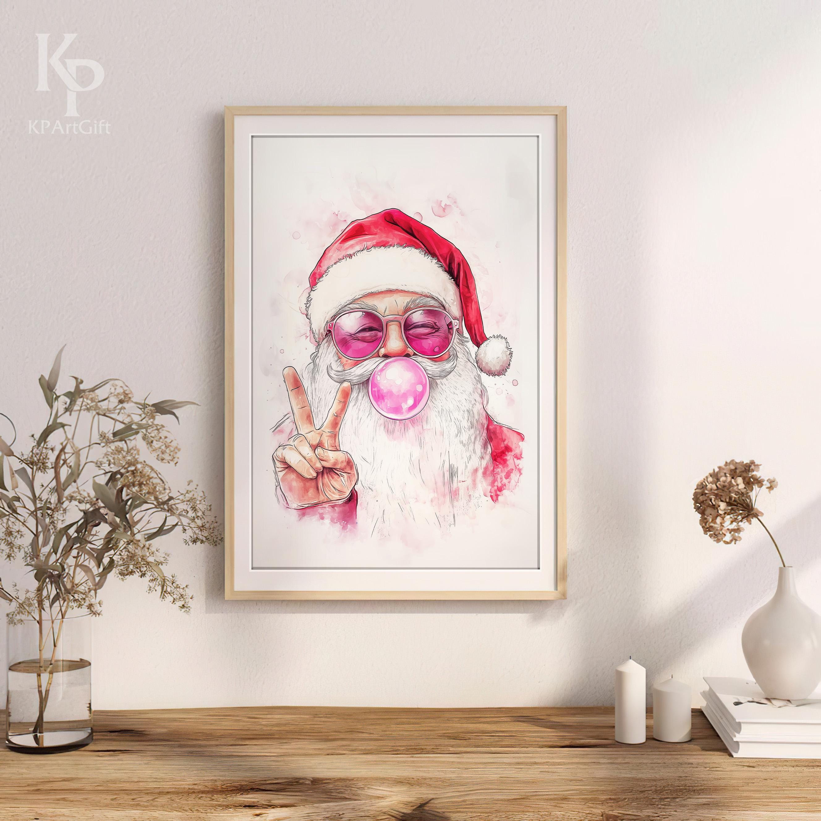 サンタのクリスマス吹き出しアート、クールなサンタの水彩画