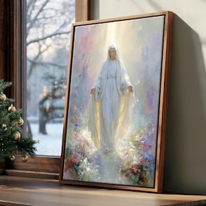 Catholic Wall Art Bundle Mother Mary Set Canvas, Virgin Mary Spiritual Gallery, Modern Christian Home Decor with Bible Verse Luke 1:46 0752 image 1