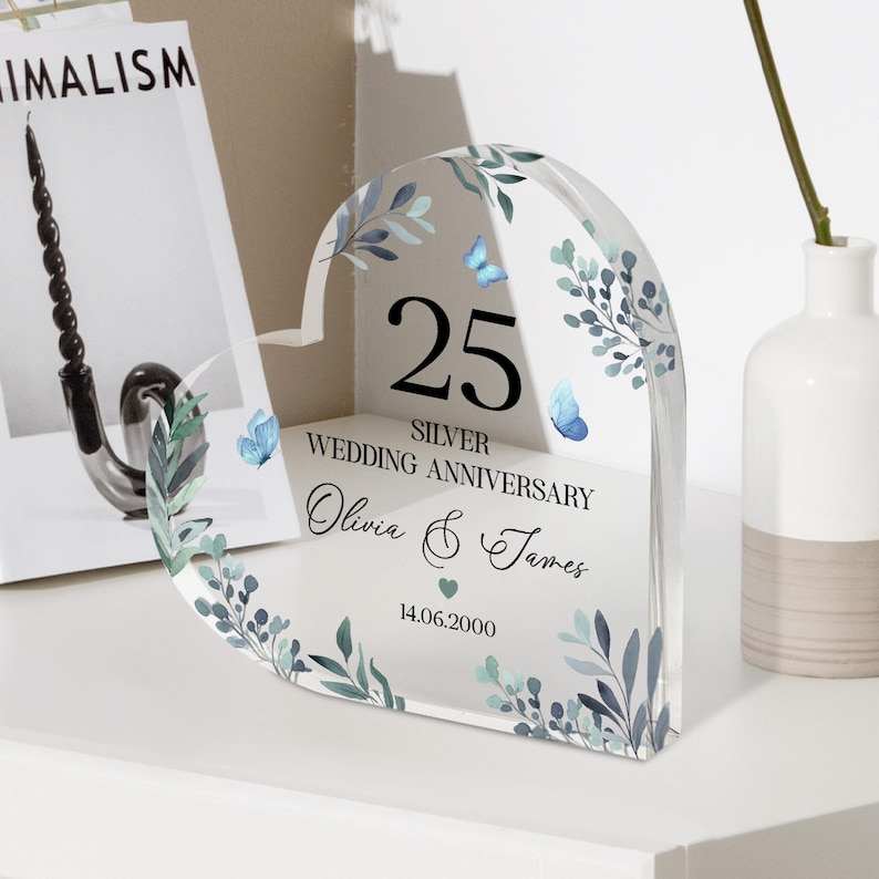 Personalized 25th Wedding Anniversary Gift, Silver Anniversary Heart ...
