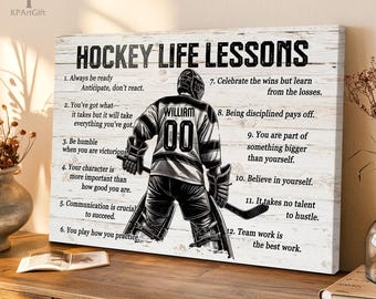 Hockey Life Lessons Personalized Canvas, Custom Hockey Poster Print, Motivational Hockey Gift for Boys, Men, Hockey Players