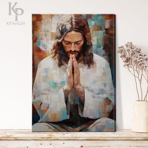 Jesus Praying Canvas Art, Sacred Moment of Reflection, Christian Wall Decor, Faith and Devotion Painting, Spiritual Home Art