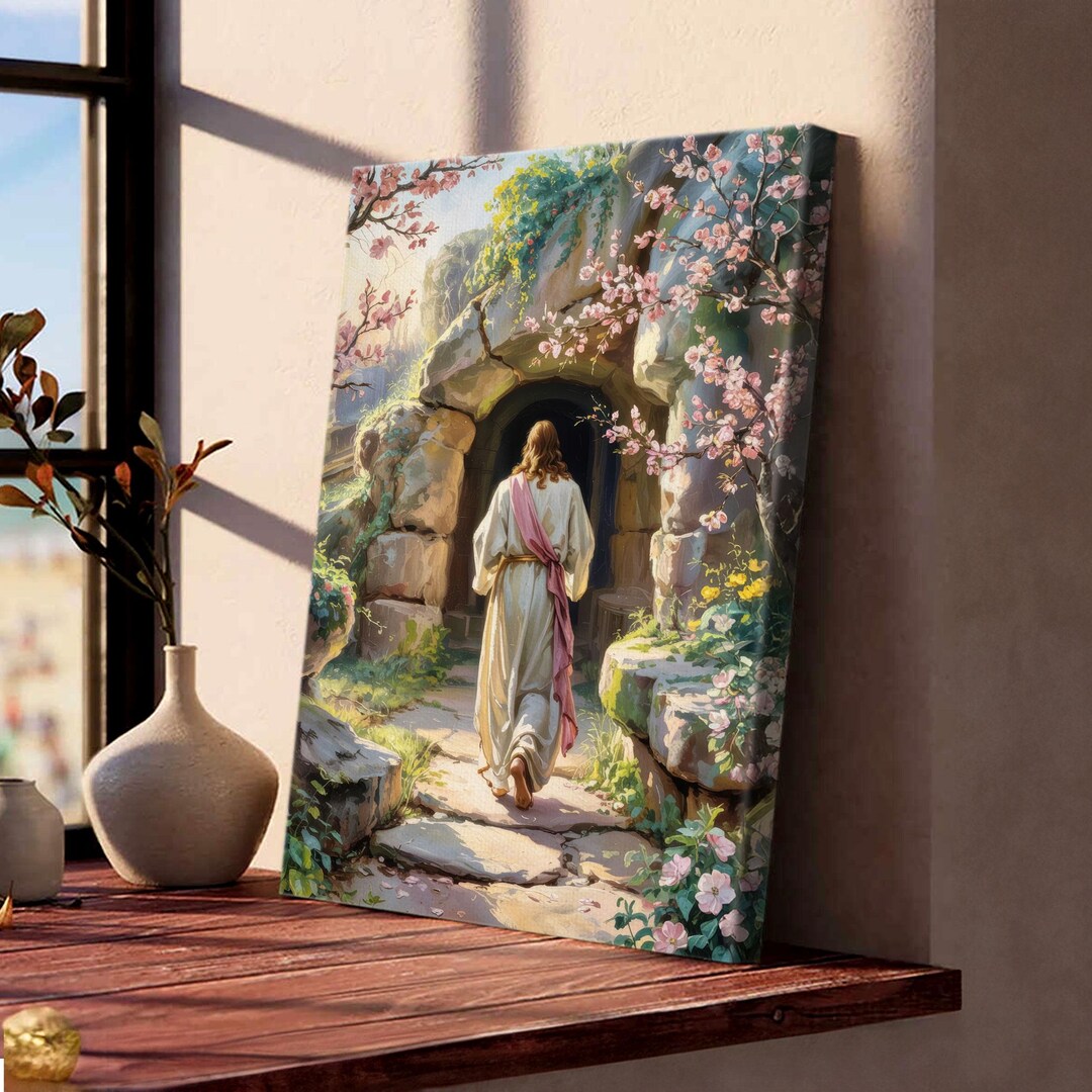 Jesus Christ Walking the Tomb Canvas, Christian Wall Art Cherry ...