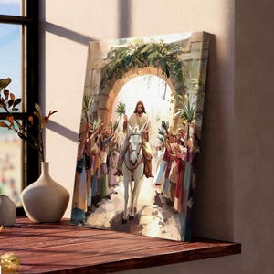 Jesus Riding into Jerusalem Donkey Water Color Painting, Easter Palm Sunday Holy Week, Christian Wall Art Canvas Home Decor Nb 0254
