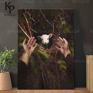 Jesus Rescues Lost Lamb Canvas, Jesus Good Shepherd, Loss Lamb, Jesus Left the 99 To Rescue one, Lost Sheep, Jesus Leaves the 99 Art Canvas